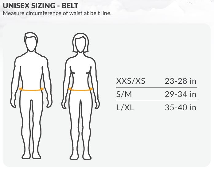 Sizing chart for Pinnacle Belt.