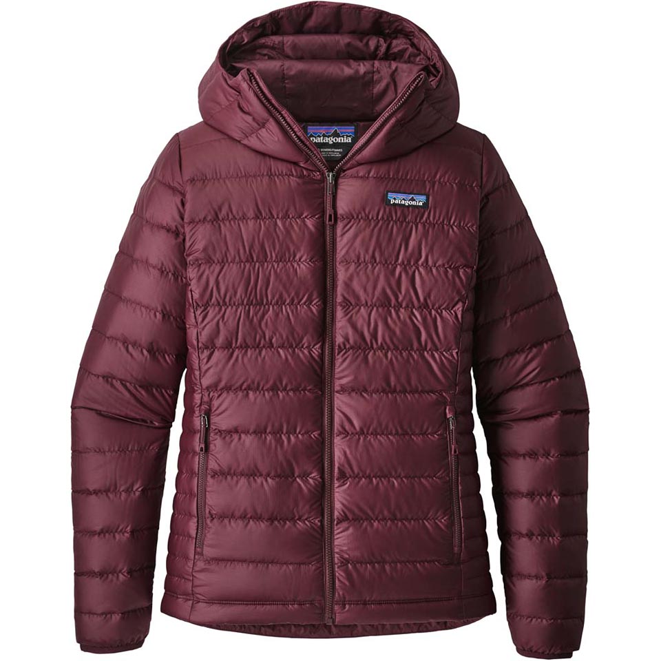 patagonia women's down sweater hoody drumfire red