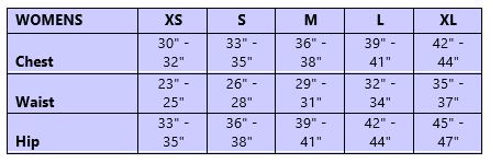 Sizing chart for Women's Twilight Insulated Pants.