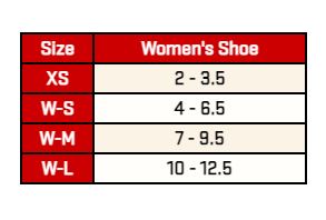 Sizing chart for Women's Emeryville Light Cushion Crew.