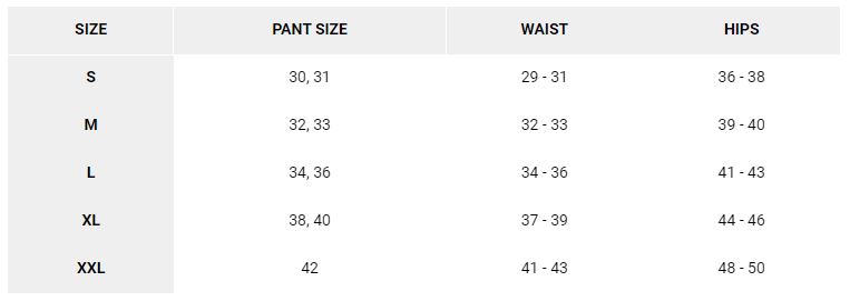 Sizing chart for Men's Basin Pull-On Short.