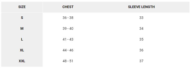 Sizing chart for Men's HiCamp Fleece Pullover.