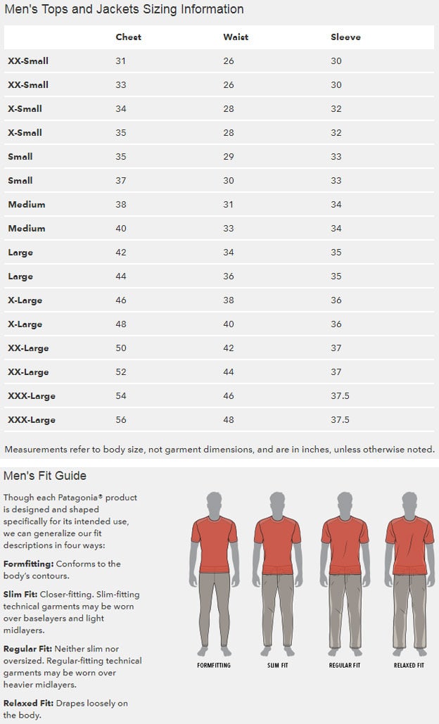 Patagonia Jacket Size Chart