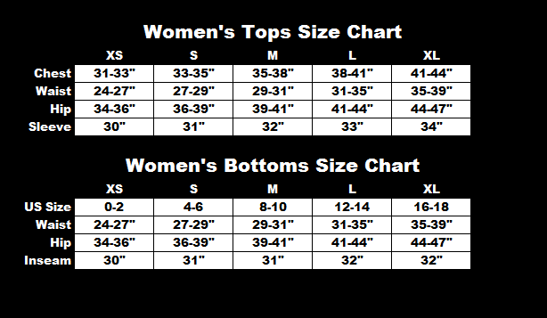 Sizing chart for Women's Lightning Race WP Jacket (Clearance).